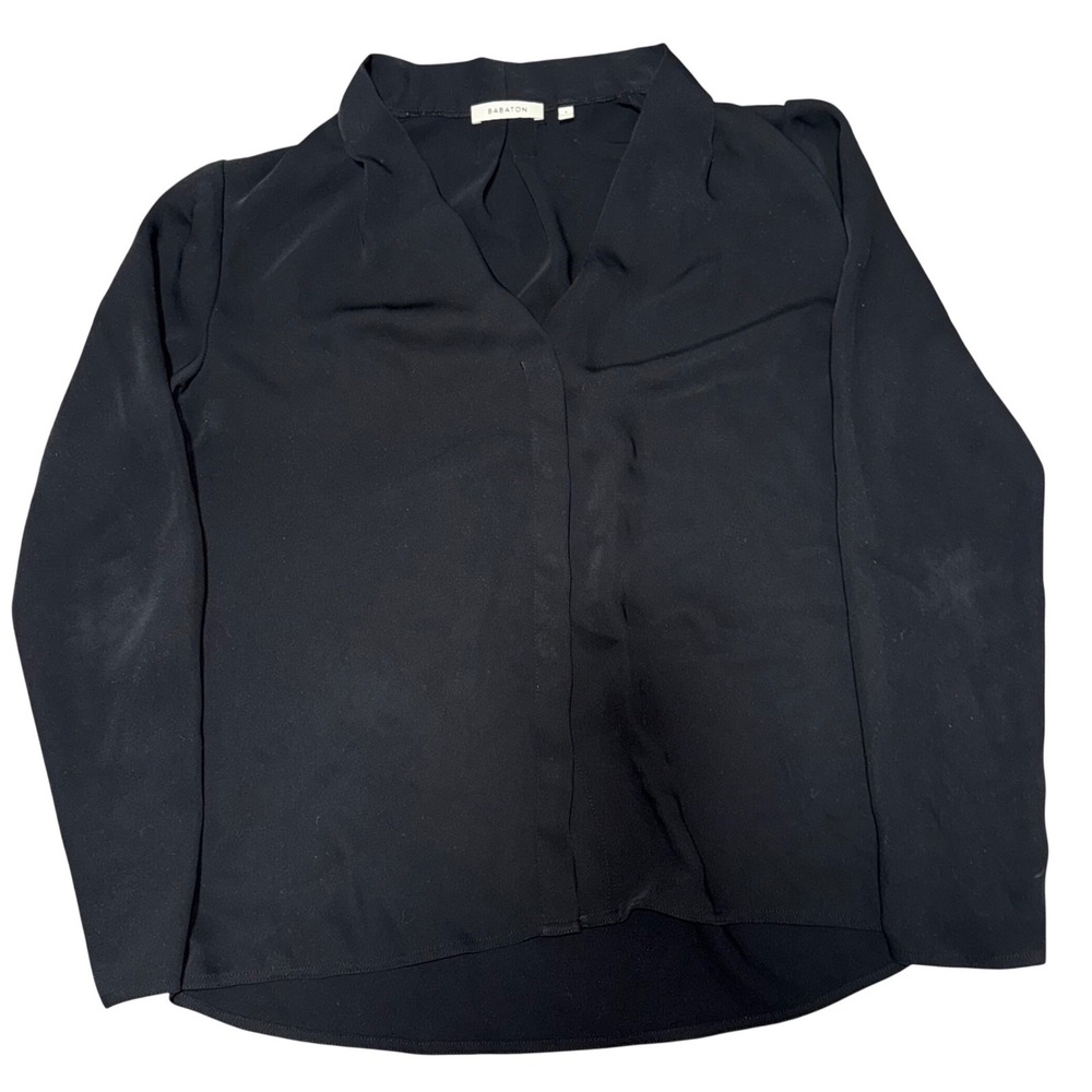 BABATON Black V Neck Long Sleeve Blouse‎ Women Business Woman Size S